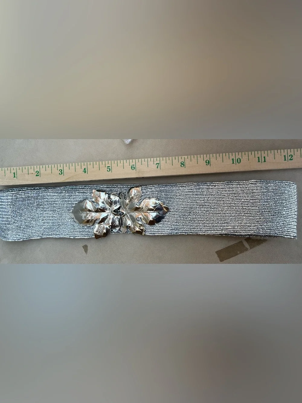 Vintage Silver Leaf Wide Elastic Cinch Belt